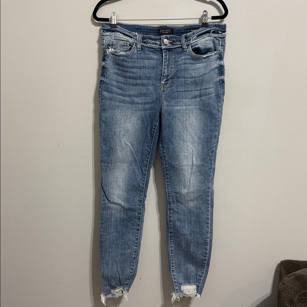 Judy Blue Light Wash Distressed Hem High Rise Skinny Fit Jeans Size 13/31